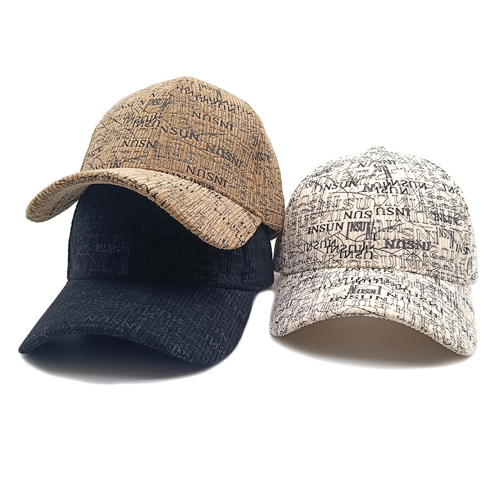Spring And Autumn British Style Retro Full-Print Lettered Baseball Cap, Corduroy Multi-Purpose Casual Hat For Street Wear, Fashionable And Comfortable Leisure Hat photo 2