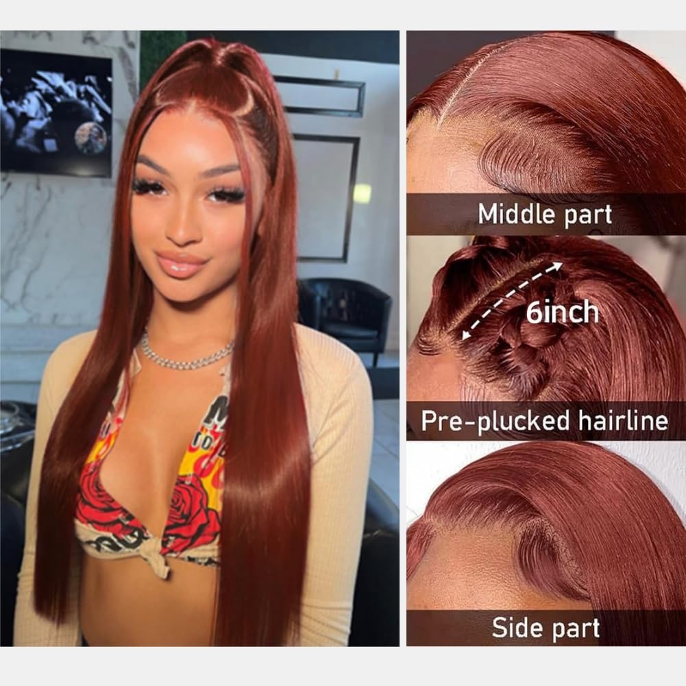 Reddish-brown 10-inch Straight 13x6 Lace Front Human Hair Wig, Density. photo 3