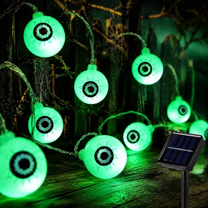 5M Solar Halloween Eyeball String Lights 20 LED Green Waterproof Outdoor Yard Garden Party Decor photo 1