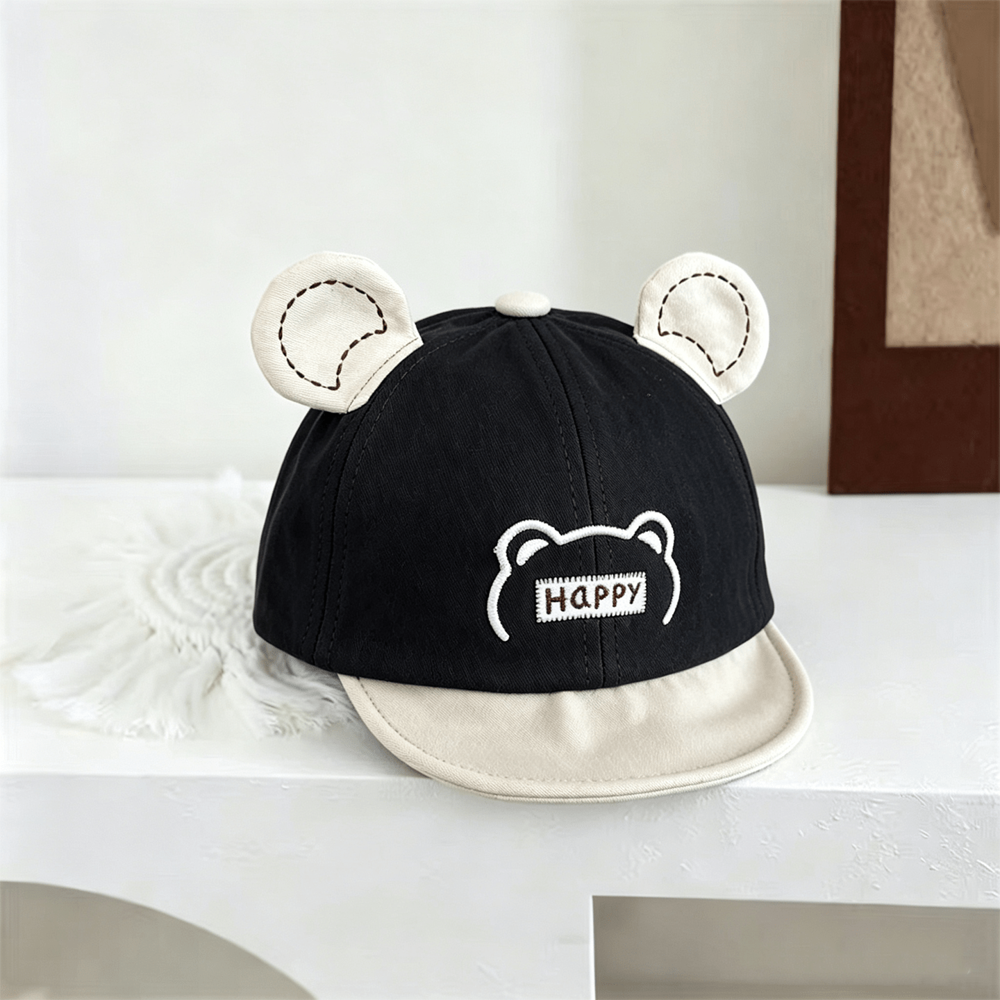 Baby-style Multi-color Three-dimensional Bear Ears Happy Embroidered Soft Brimmed Sun Protection Comfortable And Cute Style Baseball Cap Suitable For Daily Use photo 3