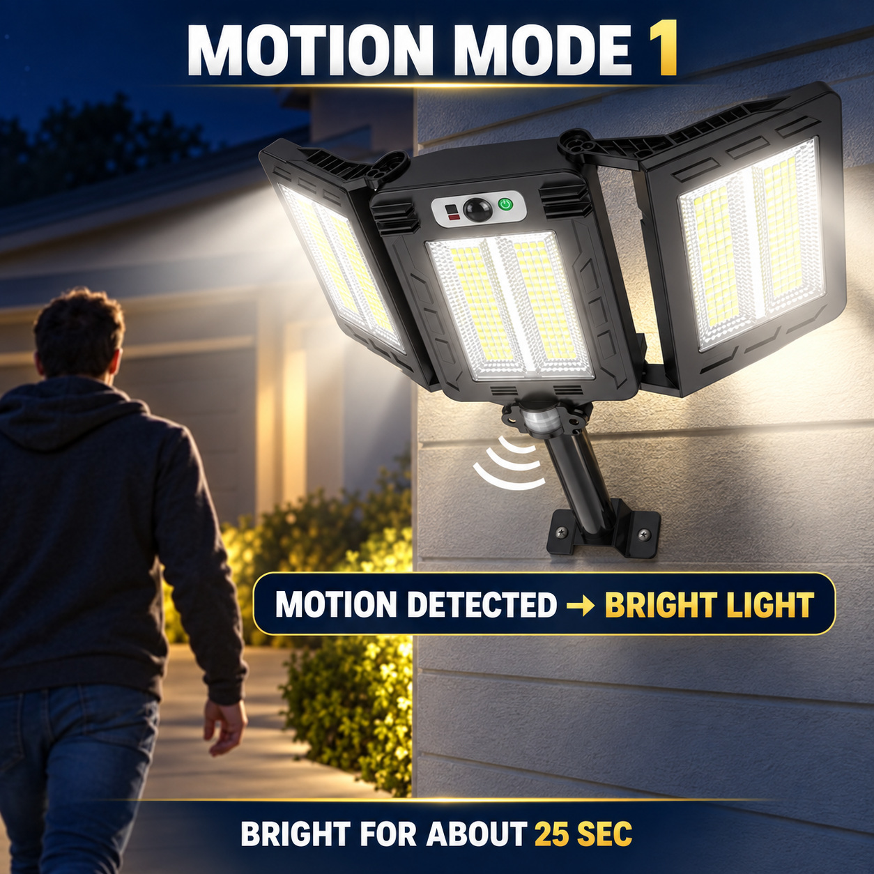 Solar Powered Rechargeable Motion Sensor LED Work Light 3000mAh For Auto W785 2 Battery Street photo 4
