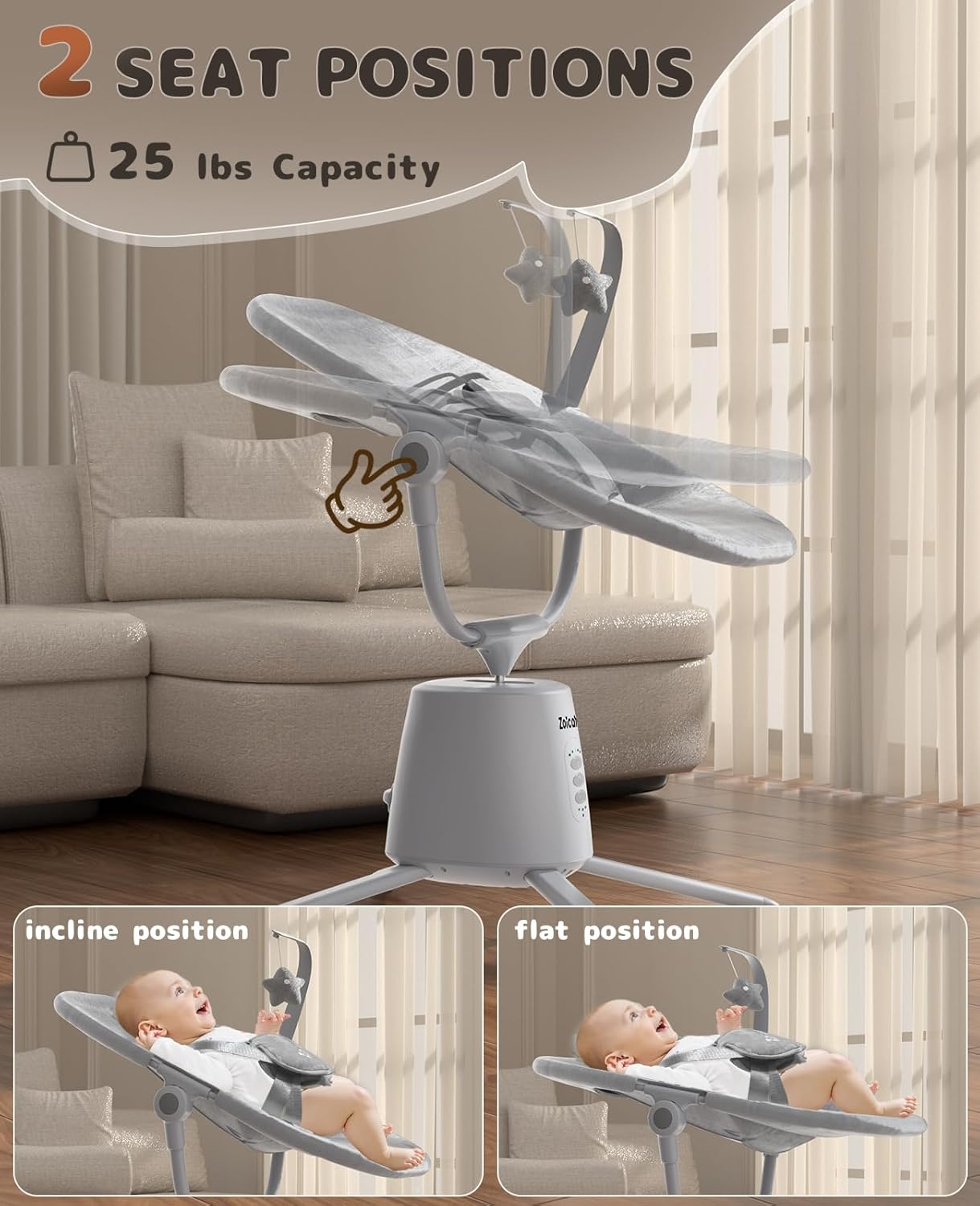 Baby Swing,Baby Swings For Infants With 3 Modes & 5 Speeds BT Enabled App & Remote Control, Electric Swing 6 Melodies And 3 Timer Setting photo 5