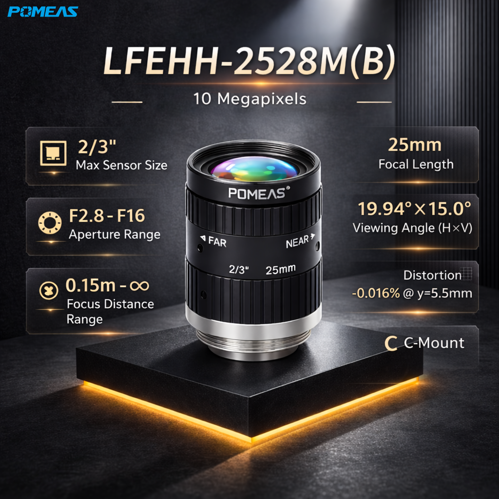 LFEHH-2528M 25mm F2.8 10MP Fixed Focal Length Machine Vision Lens For 2     3 Inch Industrial Cameras photo 2
