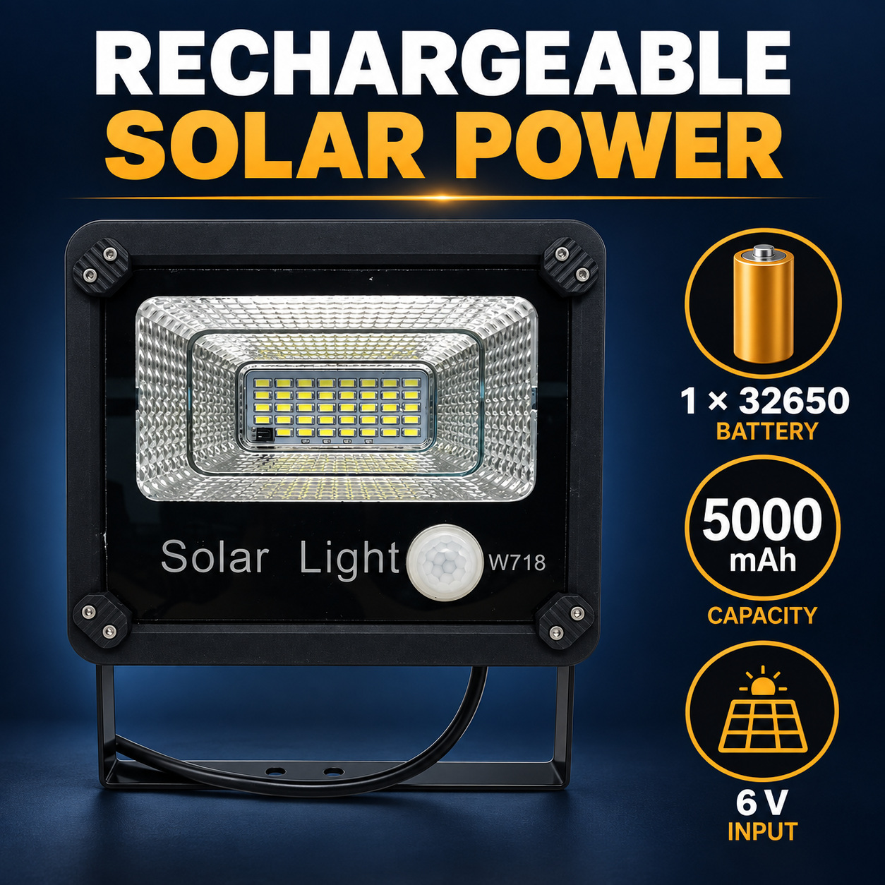 Solar Powered Motion Sensor LED Work Light 50W 5000mAh For W718 Street Remote Control Battery photo 8