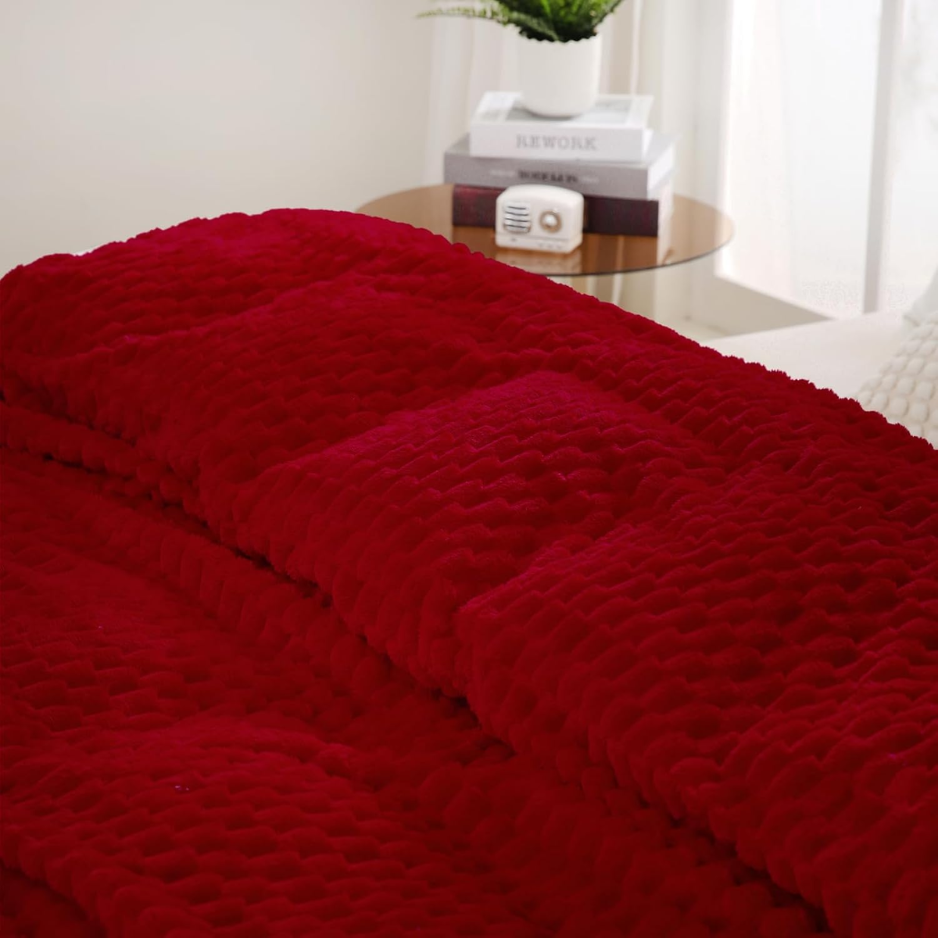 Red Throw Blanket 50 60 Inches Gifts For Mom Fuzzy 3D Jacquard Decorative photo 4