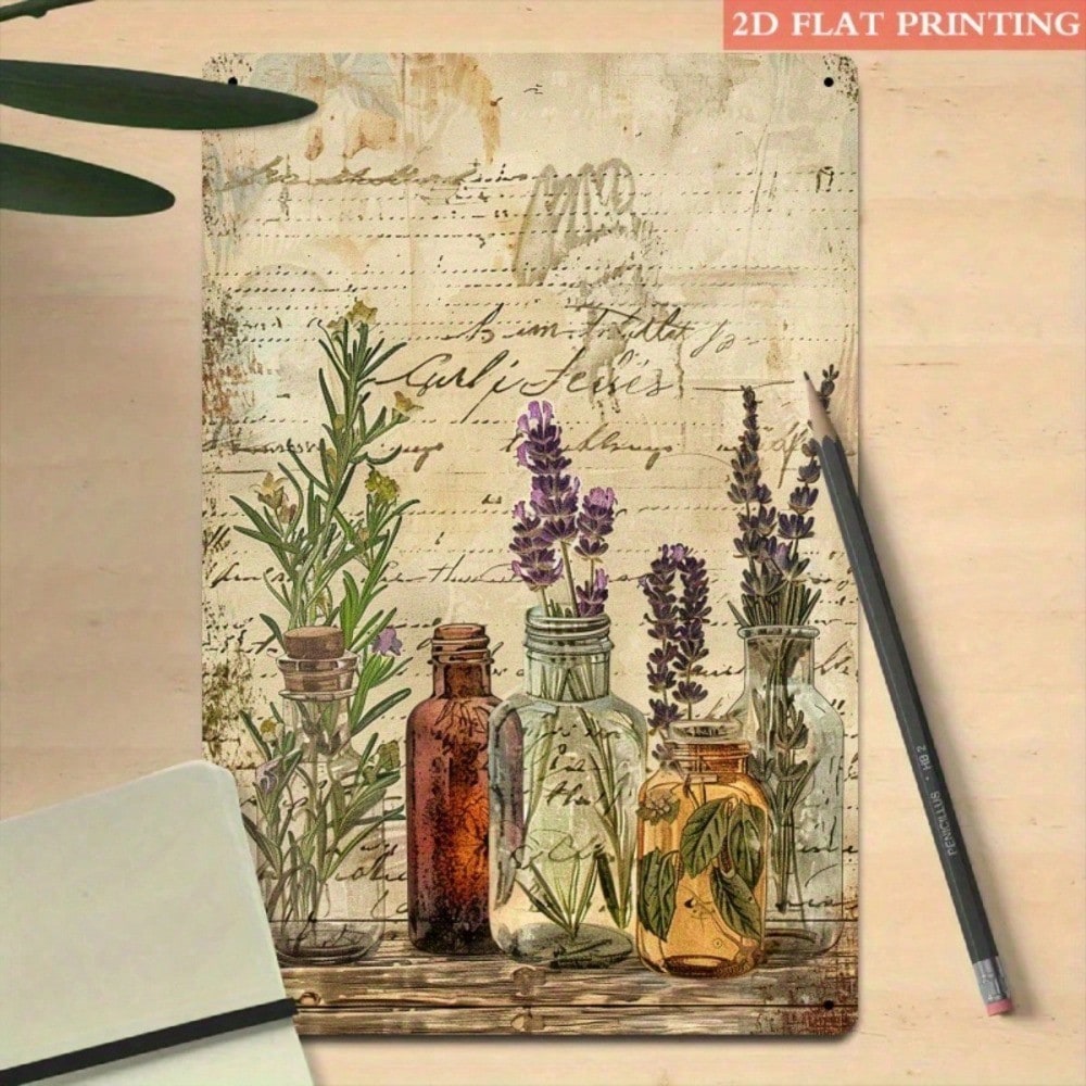 Vintage Herbal Bottle Metal Sign 8x12, 2D Flat Botanical Plant Print Tin Art photo 1