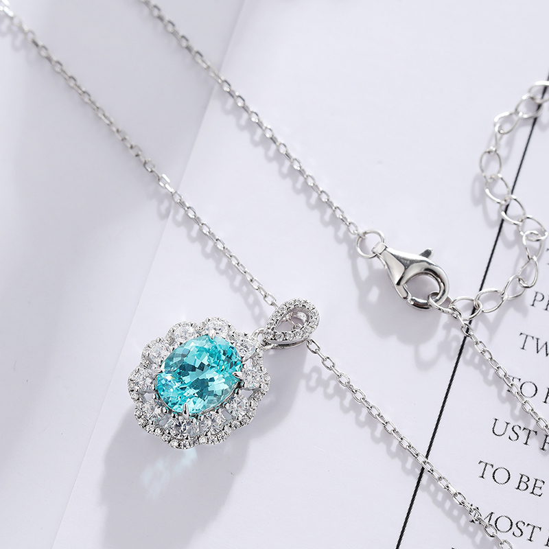 S925 Silver 4g Lab-Created Cobalt Spinel Paraiba Necklace, 7x9mm Pendant, 40&5cm photo 6