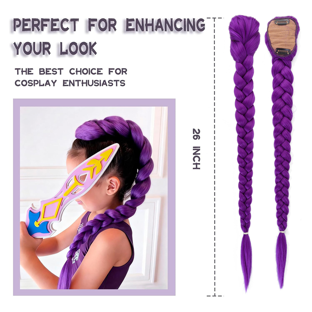 Clip-in Chunky Braided Ponytail Hair Extension, Colorful Synthetic Pre-braided Braid Hairpiece For Women photo 4