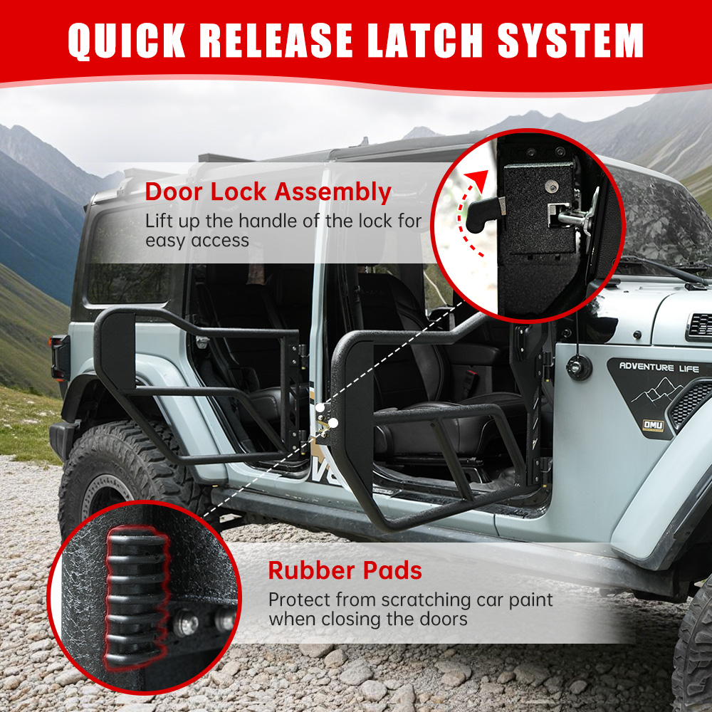 Tube Doors With Side View Mirror For 2018-2025 Je Ep Wrangler JL JLU And Gladiator JT 4-Doors - Includes 4XE 4-piece Set Off Road Summer Trail Adventure photo 2