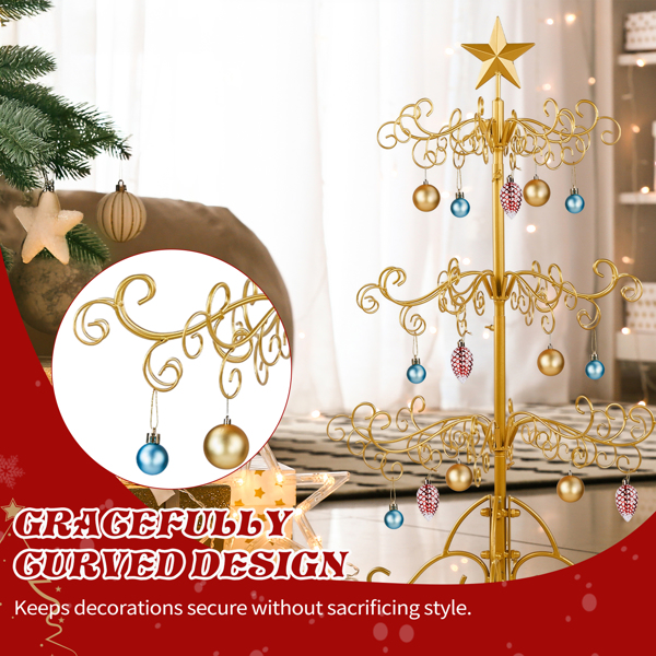 3ft Wrought Iron Christmas Tree, Metal Ornament Display Tree Stand For For Holiday Party Home Decor, Indoor & Outdoor Decor Hanger, Gold photo 7