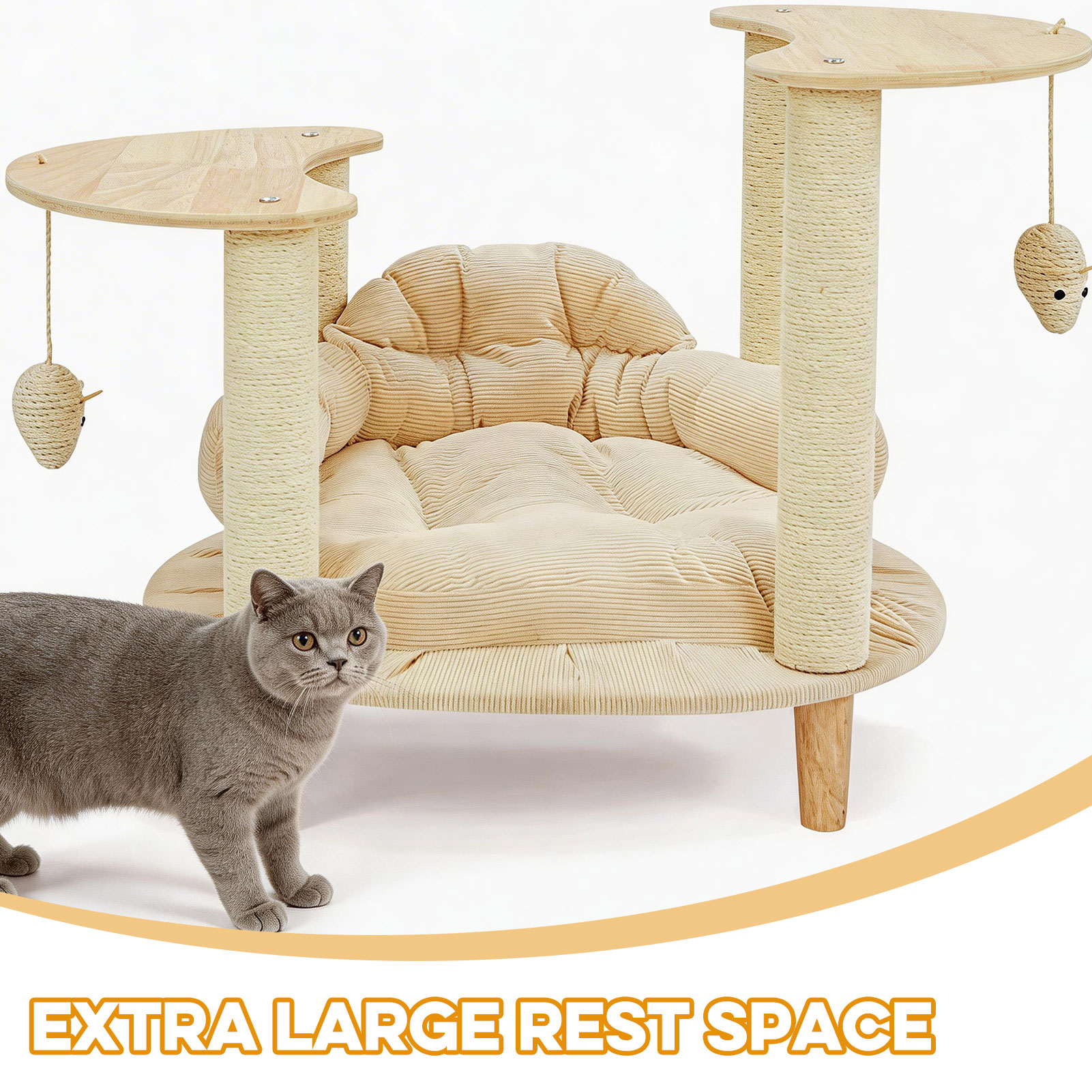 Modern Heavy-Duty No-Drill 4-Tier Solid Wood Cat Tree- 45.7in Multi-Cat Tower With Cozy Bed, Capsule & Extra Wide Perch photo 8