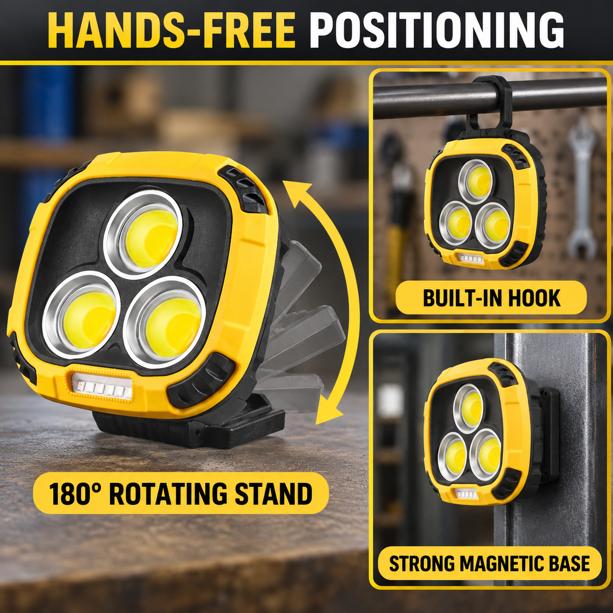 Rechargeable Magnetic Battery Display Type C LED Work Light Base Hanging W891 3 Adjustable Stand photo 2