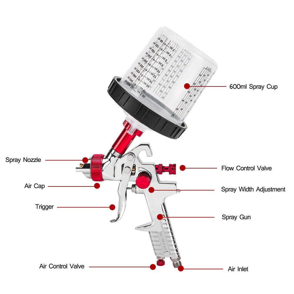 Spray Gun Part Gravity Feed Paint Air Sprayer Airbrush Car Kit Nozzle Set Tool photo 3
