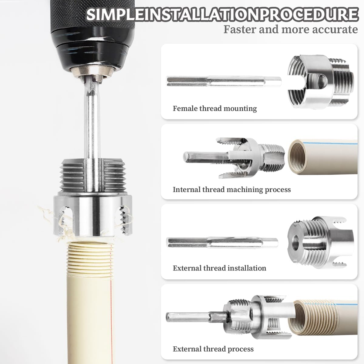 3-piece Heavy-duty Alloy Pipe Thread Tool Set, Integrated Internal And External Pipe Thread Processing Tools, PVC And Plastic Pipe Threader Set photo 5