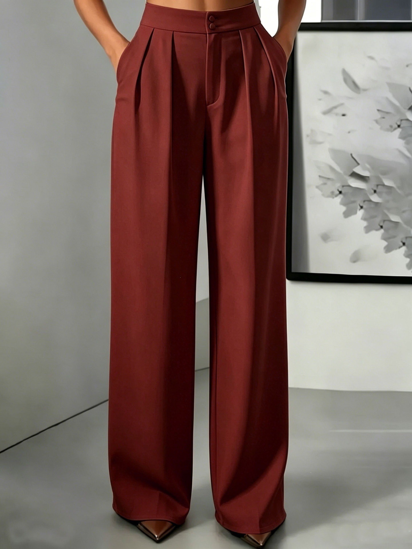In-stock European And American Cross-border 2026 Autumn New Women's Fashion Simple High-waisted Straight-leg Suit Trousers photo 2