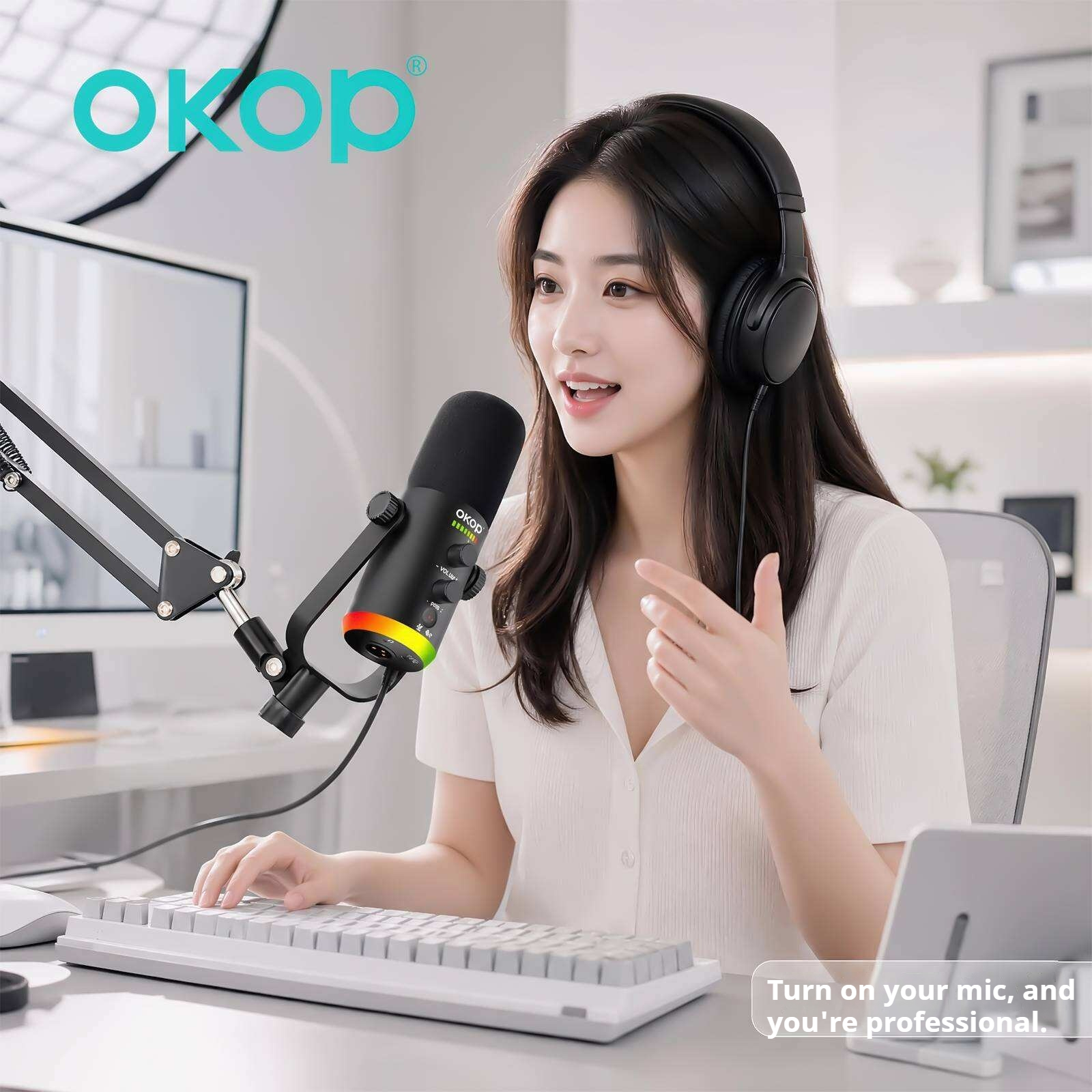 KP-K14 15 16 New Desktop Microphone For Live Streaming Recording Karaoke Features RGB Lighting Wireless Receiver And Smart Noise Cancellation In-Stock Factory Direct photo 4
