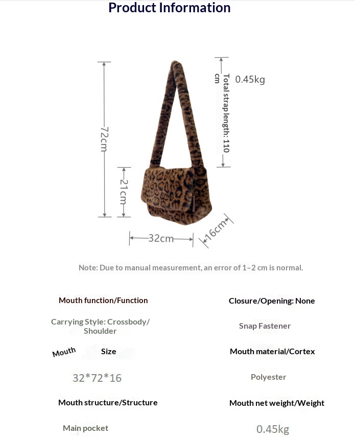 2026 New Leopard Print Plush Crossbody Bag Women's Korean Version Fashionable Faux Fur Large Capacity Shoulder Bag Flap Trend - Light Brown Leopard Print photo 4