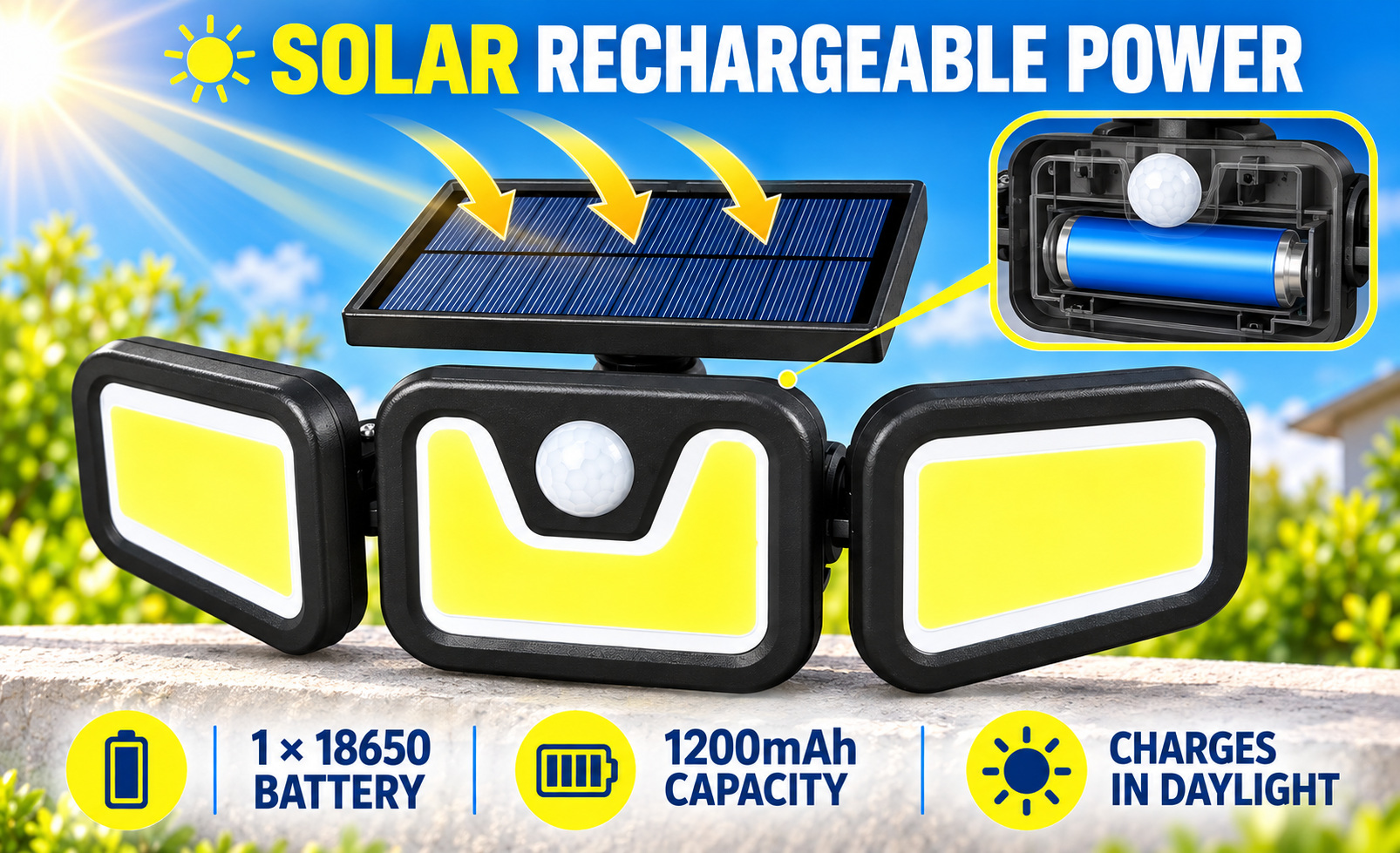 Solar Powered Rechargeable Motion Sensor Waterproof LED Work Light For Auto Repair W771B COB Street photo 2