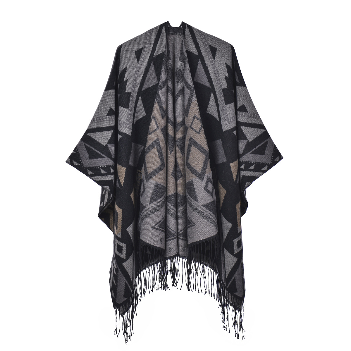 Women's Large Shawl, Fashion Thick Faux Cashmere Dual-Use Scarf Poncho photo 2