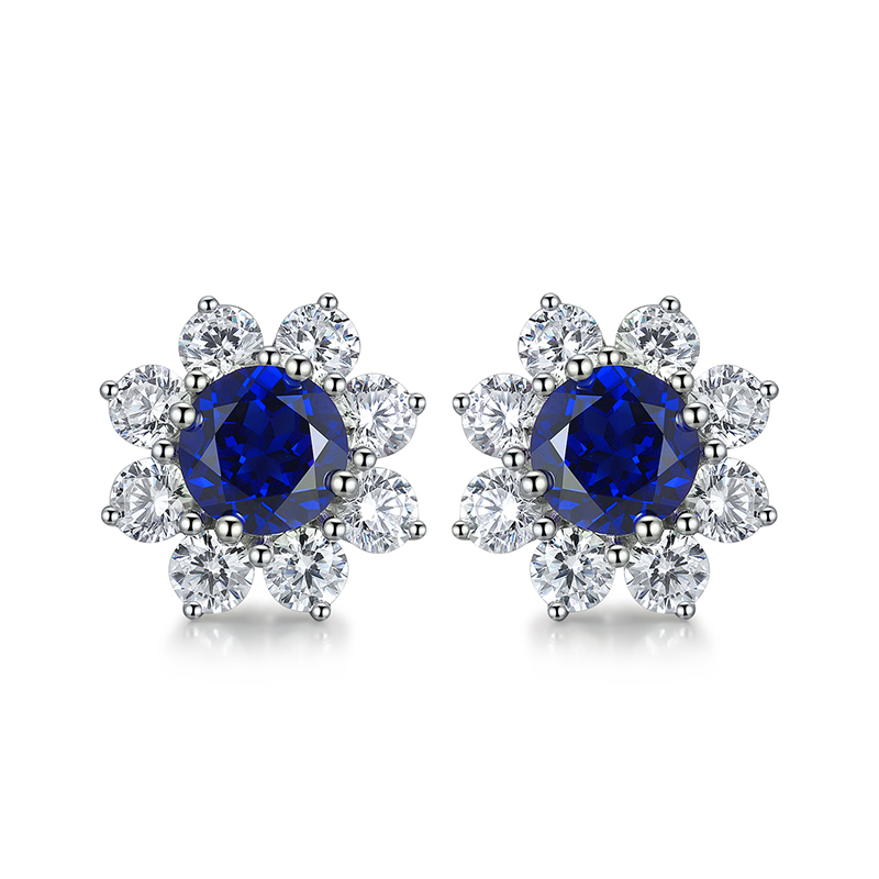 S925 Silver 4.1g Flower Lab-Created Gemstone Earrings, 6.5mm Ruby Sapphire Paraiba Spinel photo 3