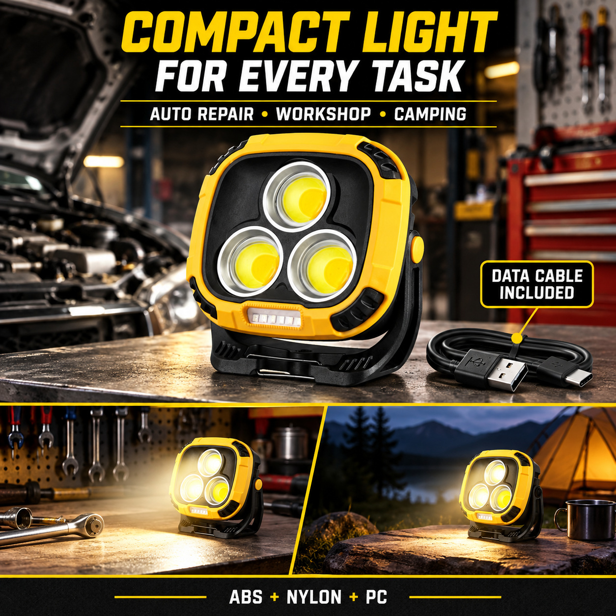 Rechargeable Magnetic Battery Display Type C LED Work Light Base Hanging W891 2 Hook Flood photo 7