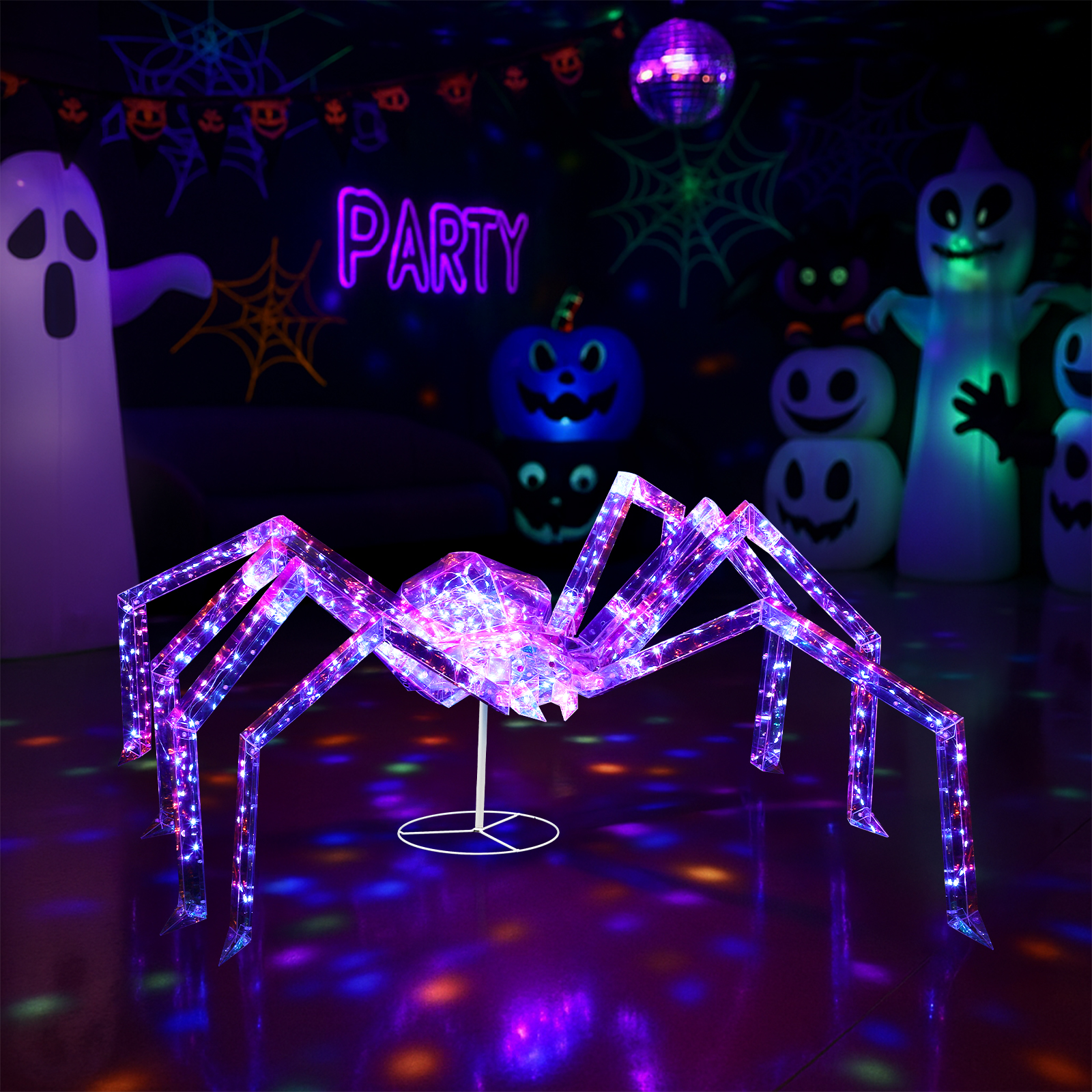 Replace 43966577 3FT Halloween Decorations Light Up Spider,Outdoor Halloween Decor Lighted Iridescent Spider,Weather Proof Pre-lit Spider With 340 LED Lights,for Front Yard Porch Gardens Lawns Party photo 1