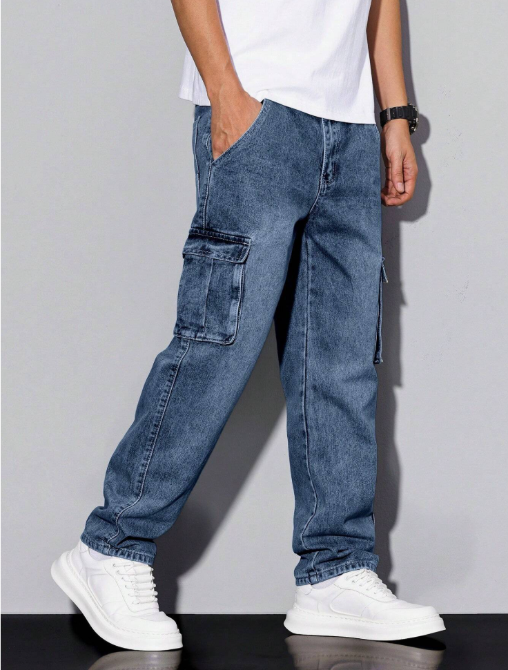 Men's Loose Fit Cargo Denim Jeans Multi Pocket Utility Pants US Ready Stock photo 7
