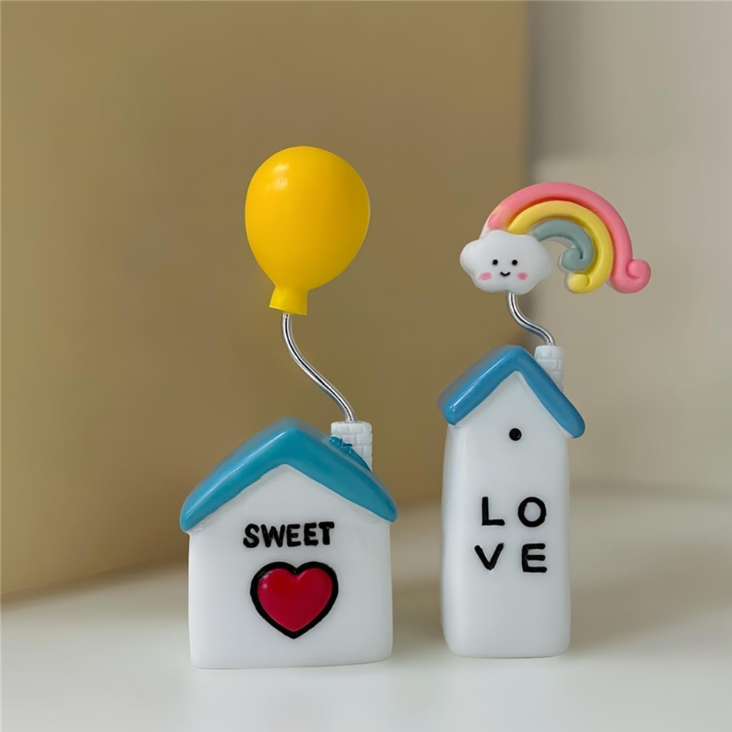5 Pcs Colourful Fairytale House, Cute Car Dashboard Decor & Funny Rearview Mirror Ornaments, Fairy Garden Landscape Decor photo 4