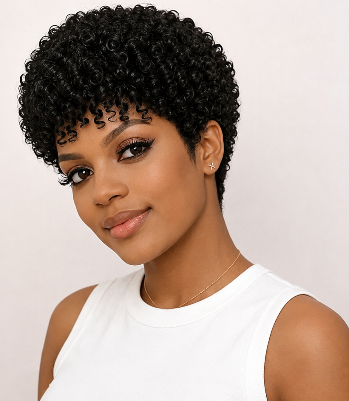 Pixie-style Human Hair Wig, Natural Color, Jerry Curly Texture, 4-inch Length. photo 1