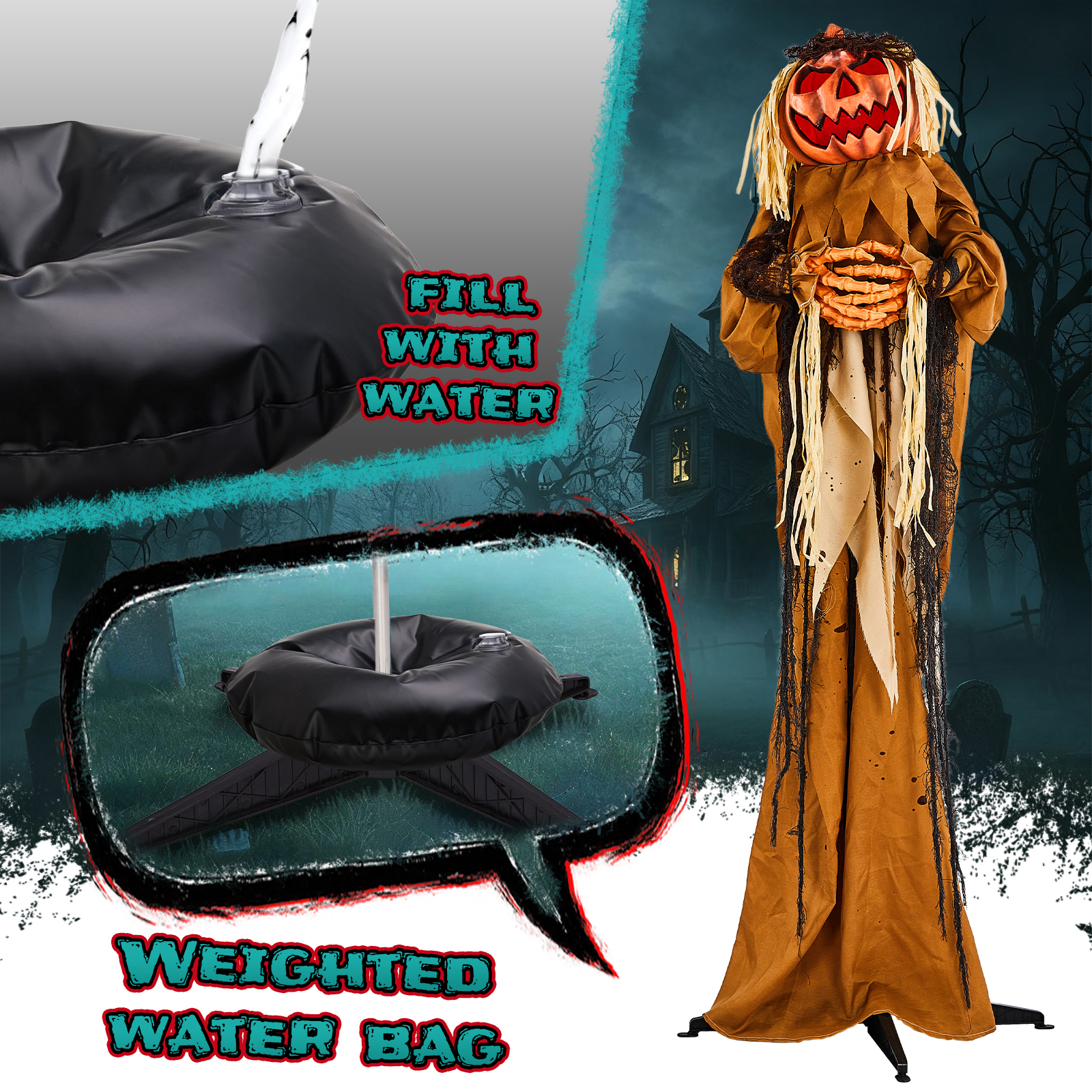 5.5ft Halloween Pumpkin Man Decoration With Red Glowing Head,Sound-Activated Head-Turning Motion & Male Voice,Battery Operated Batteries Not Included,Standing Animatronic photo 4