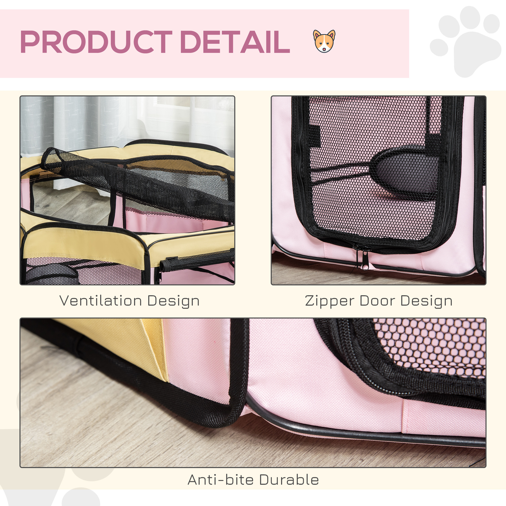 Fabric Pet Whelping Box Dog Cat Puppy Playpen Rabbit Guinea Pig Play Pen In P Ink With Carry Bag Small Dia 90 X 41Hcm photo 3