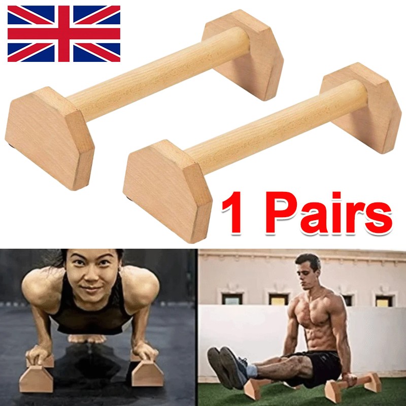 1 Pair 30cm Wooden Push Up Bars Parallettes Bars Home Gym Workout Equipment photo 1
