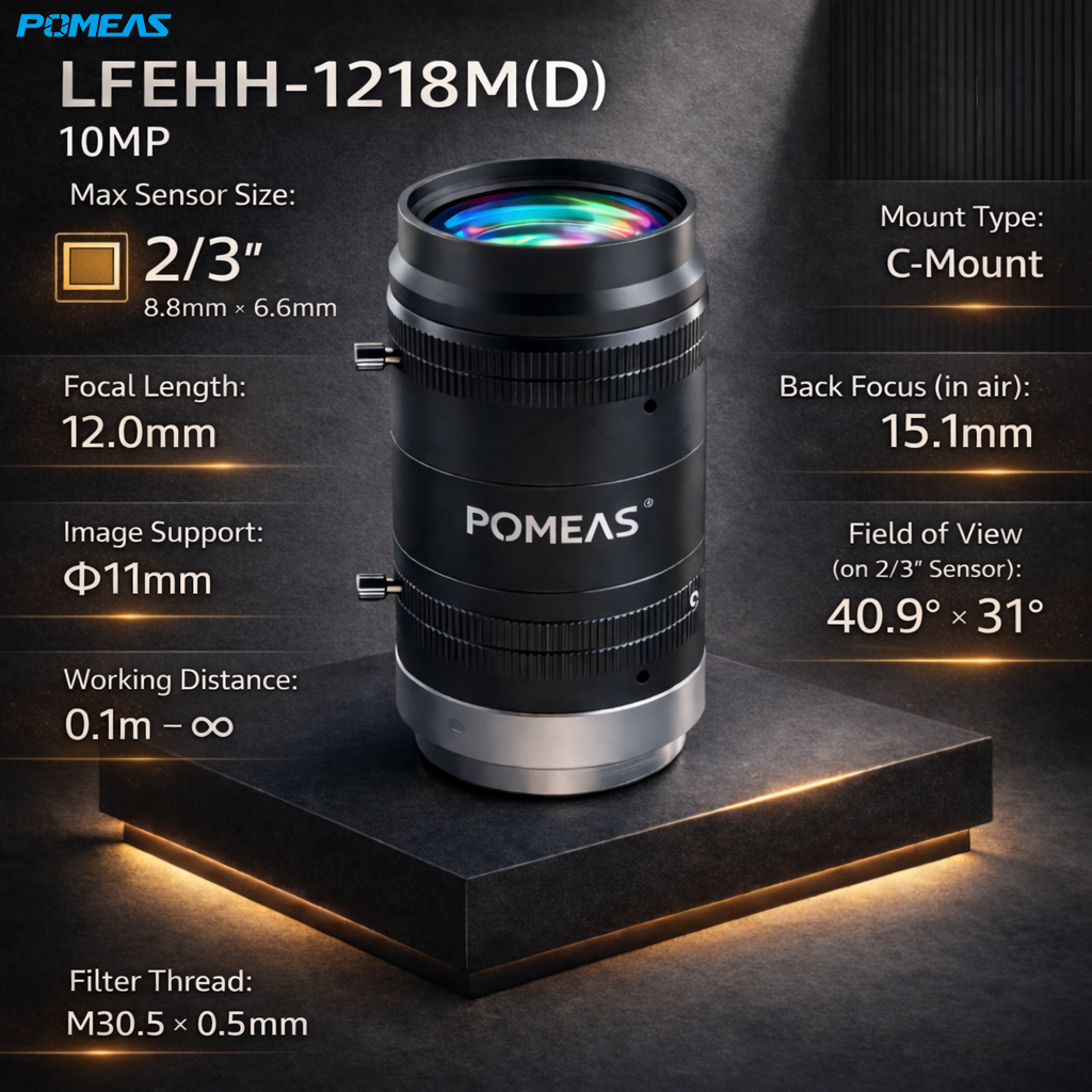 LFEHH-1218M 12mm F1.8 10MP Fixed Focal Length Machine Vision Lens For 2   3 Inch Industrial Cameras photo 3