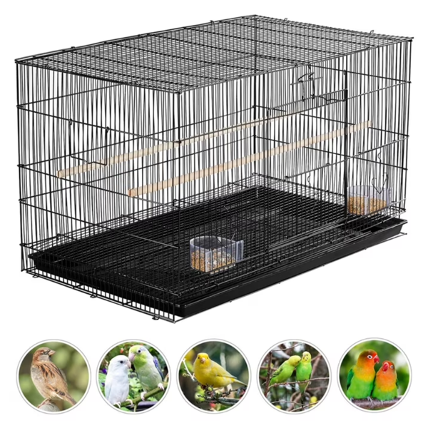 30.5inch Metal Cage With Wood Perches For Small Birds, Black photo 2