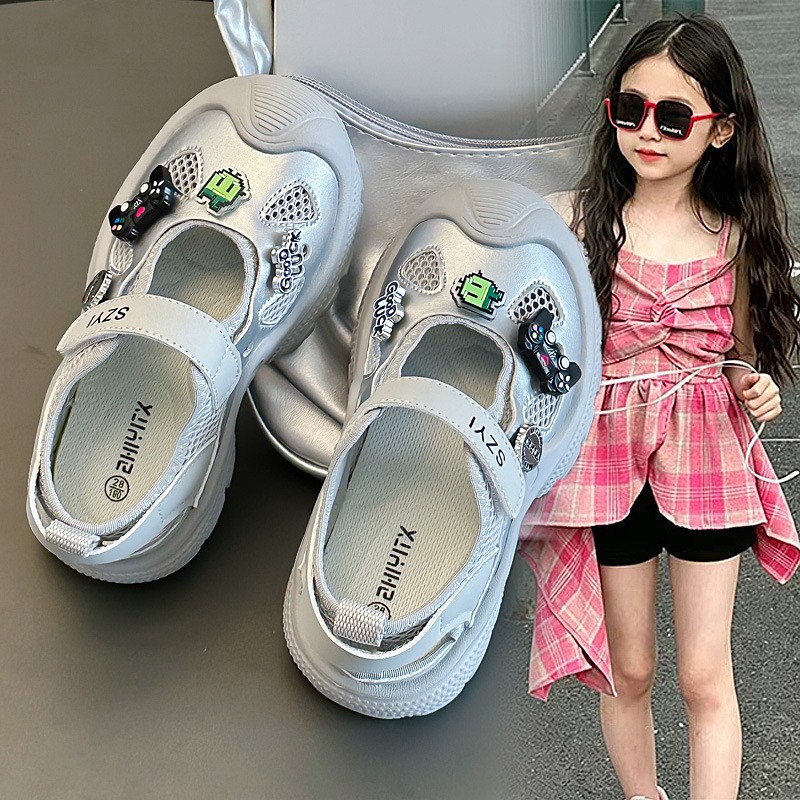 Trendy Brand Kids Mary Jane Sneakers, Hollow Out Heel Design, Hook-and-Loop Slip-On Breathable Mesh Shoes For Girls photo 5