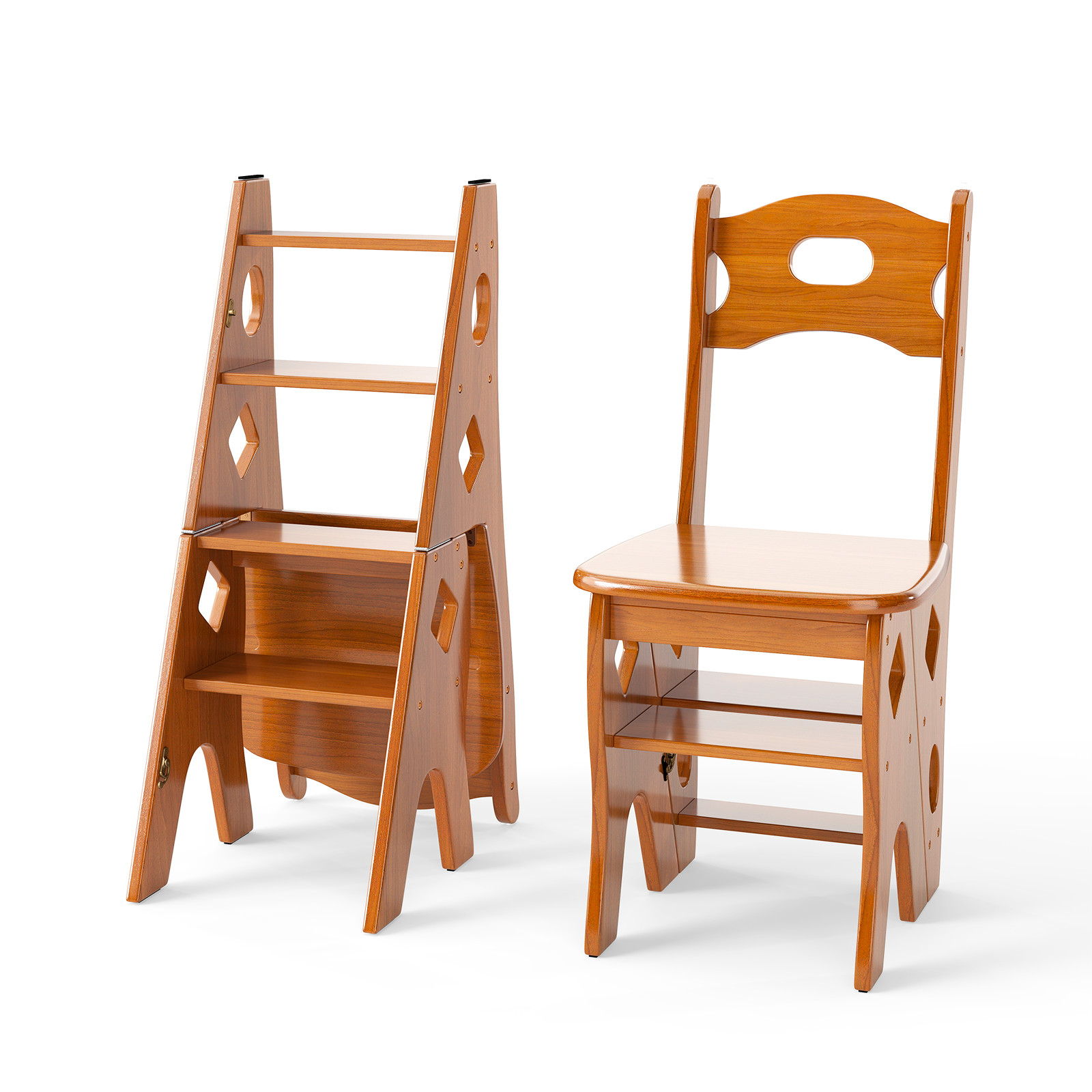 Multipurpose Folding Wooden Library Step Ladder Chair Step High Chair Step Stool photo 5