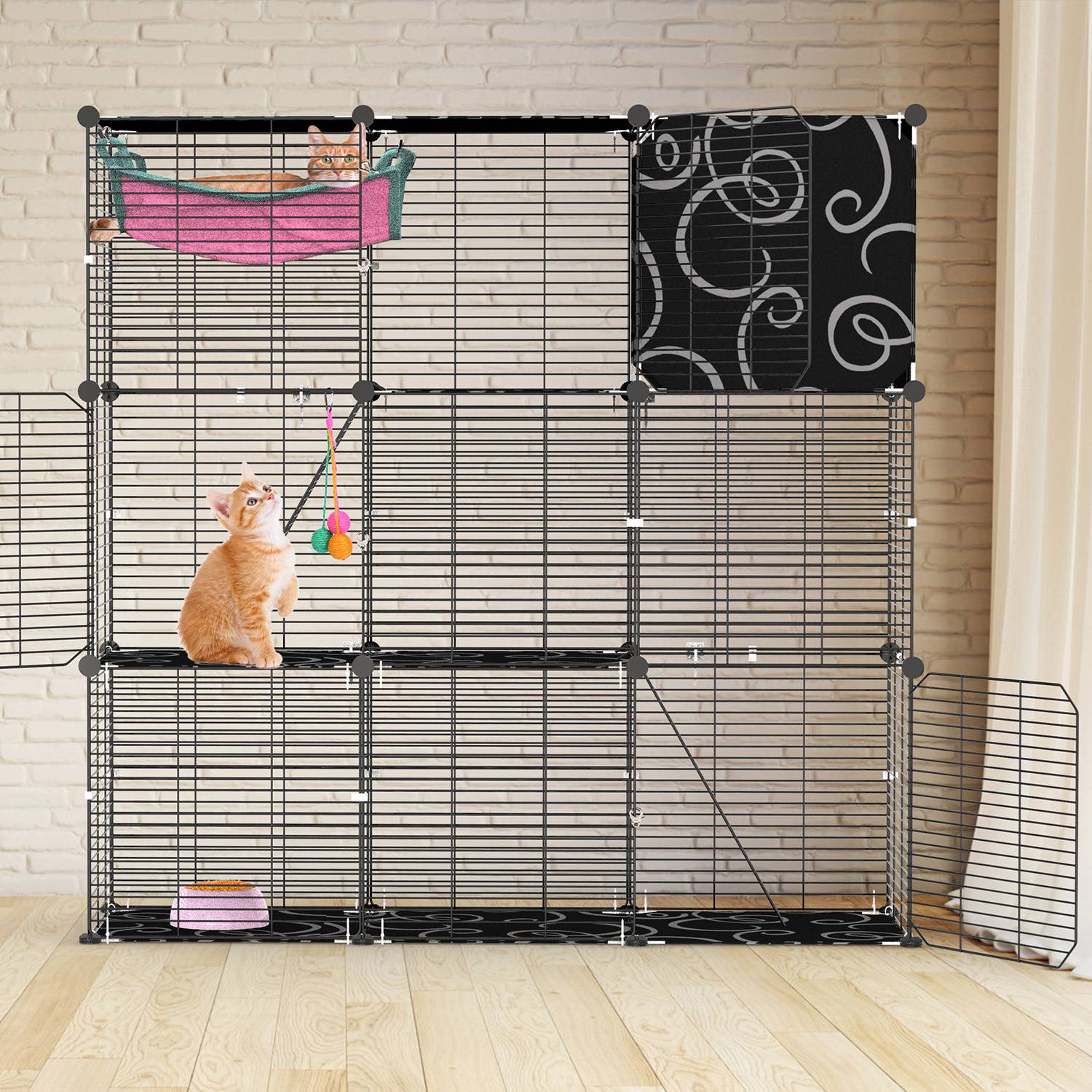 3-Tier Cat Cage Enclosure Indoor Cat Cage Playpen With Hammock Toy Ball Ladder DIY Iron Wire Cat House Kennels Crate For 1-2 Cats Ferret Rabbit Small Animals photo 4