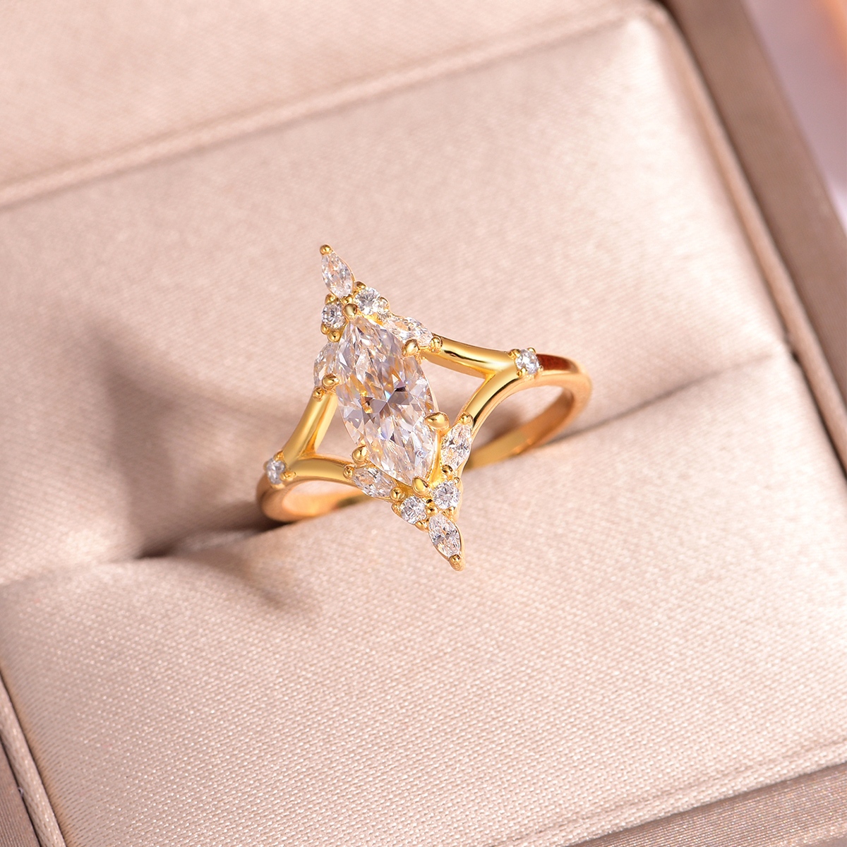 S925 Silver 2.8g Marquise Moissanite Ring, 5x10mm D VVS1 Cluster Setting, GRA Certified US 6-9 photo 4