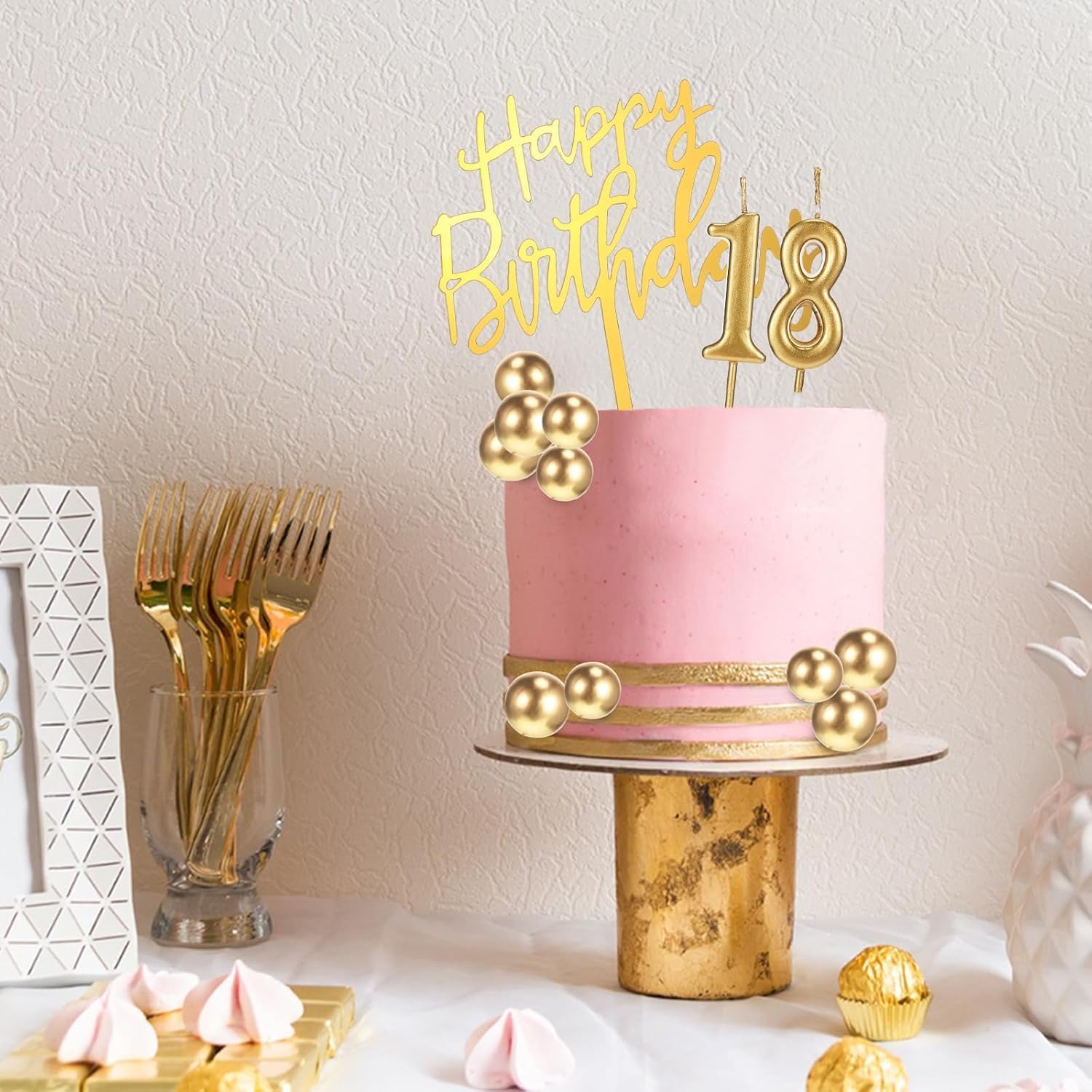 Gold Birthday Cake Toppers 34 Units, Birthday Candles And DIY Cake Decorations For Men, Women, Anniversaries And Parties photo 3