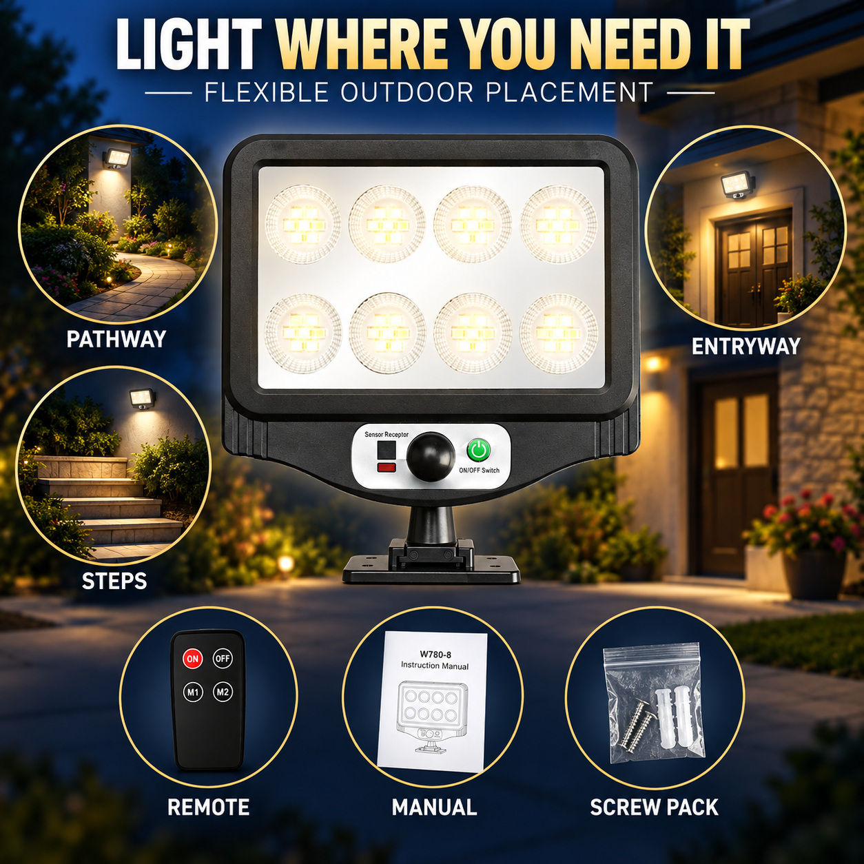 Solar Powered Rechargeable Motion Sensor LED Work Light 1500mAh For Auto W780 8 2 Hour photo 8