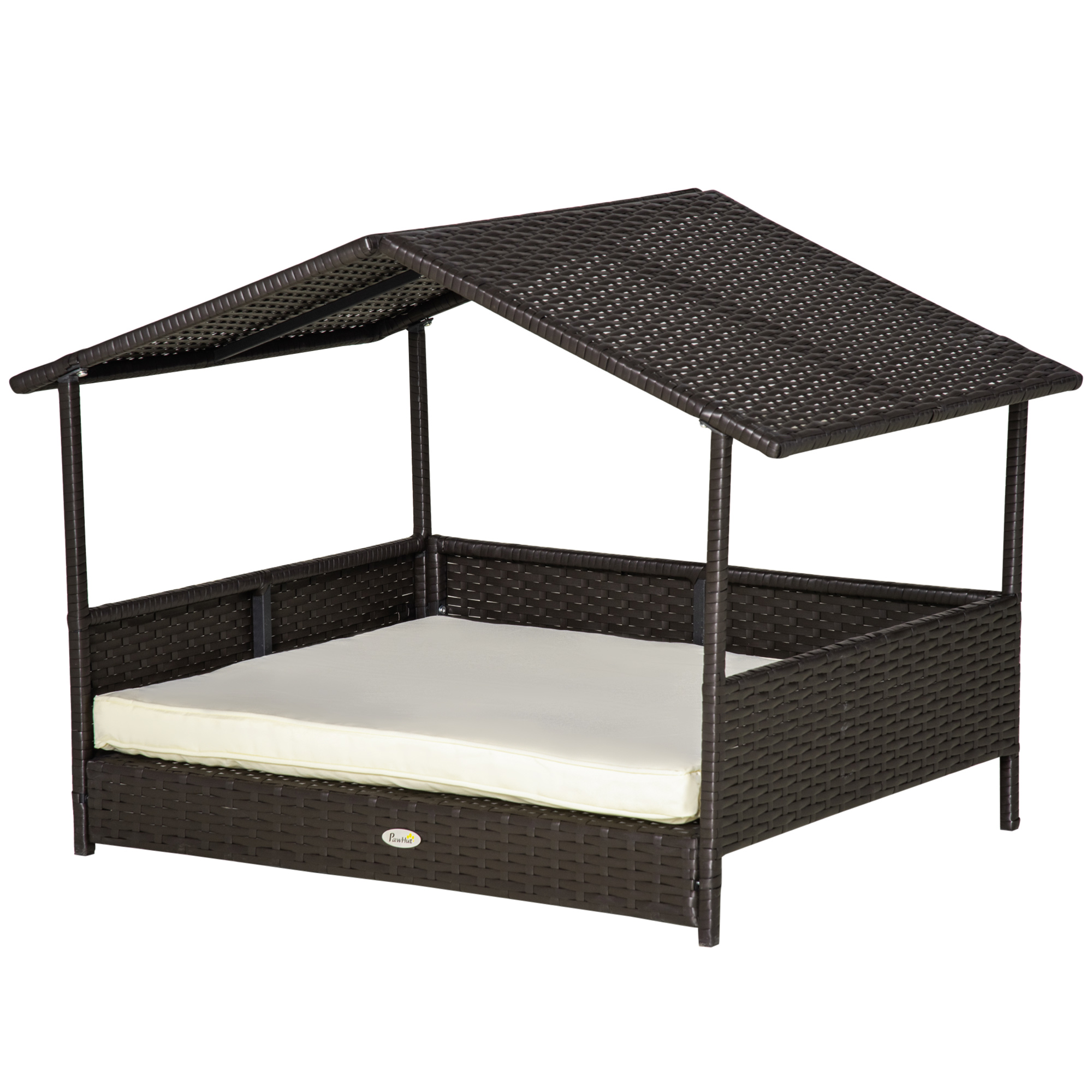 Wicker Dog House, Rattan Pet Bed, With Removable Cushion, Canopy, For Small And Medium Dogs - Cream photo 6