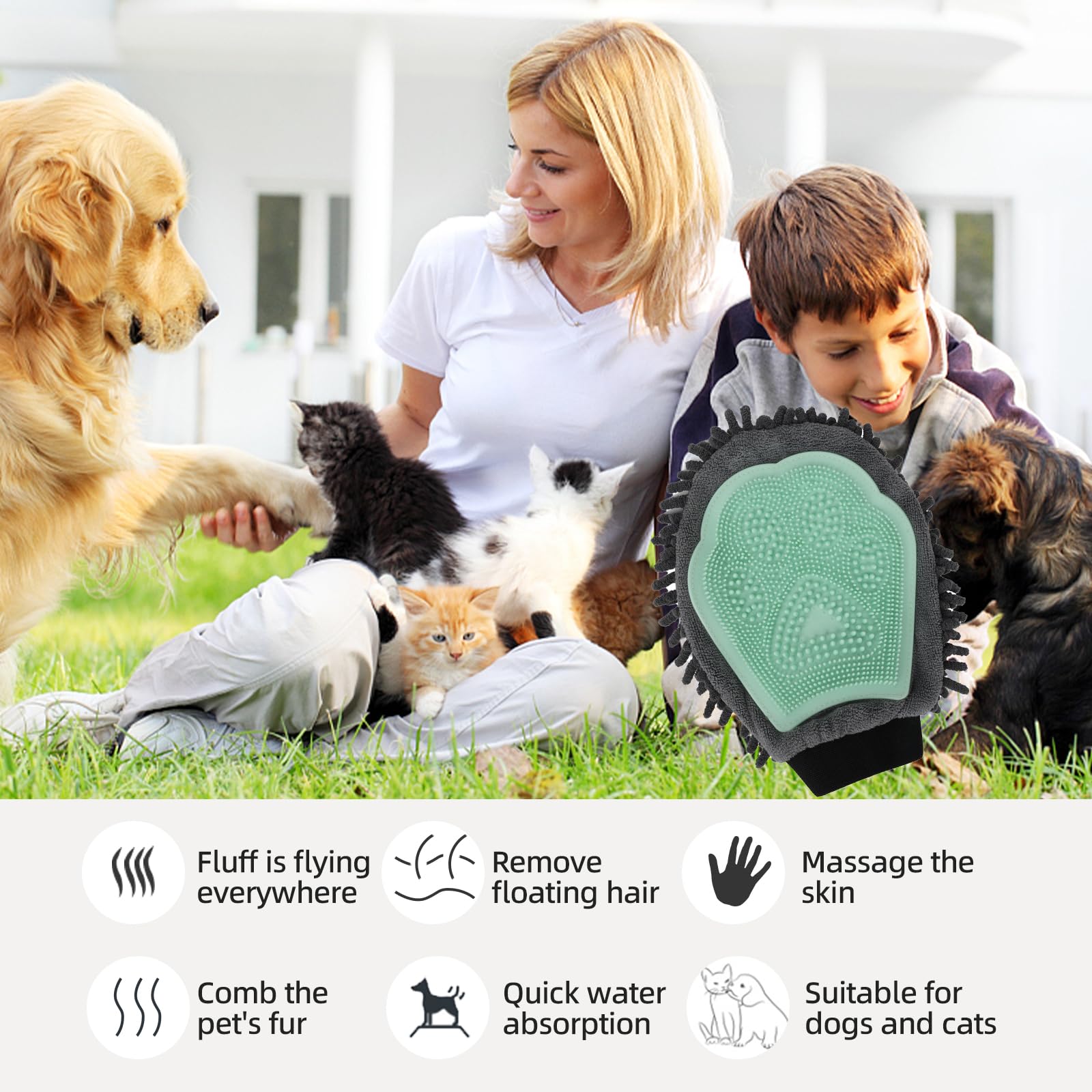Green Double-Sided Dog Bath Glove Dog Washing Glove For Dogs&Cats Massage Dog Brush Glove,Chenille Absorbent Pet Towel Mitt,Pet Grooming Glove For Hair Removal Glove,Pet Bathing Glove photo 4