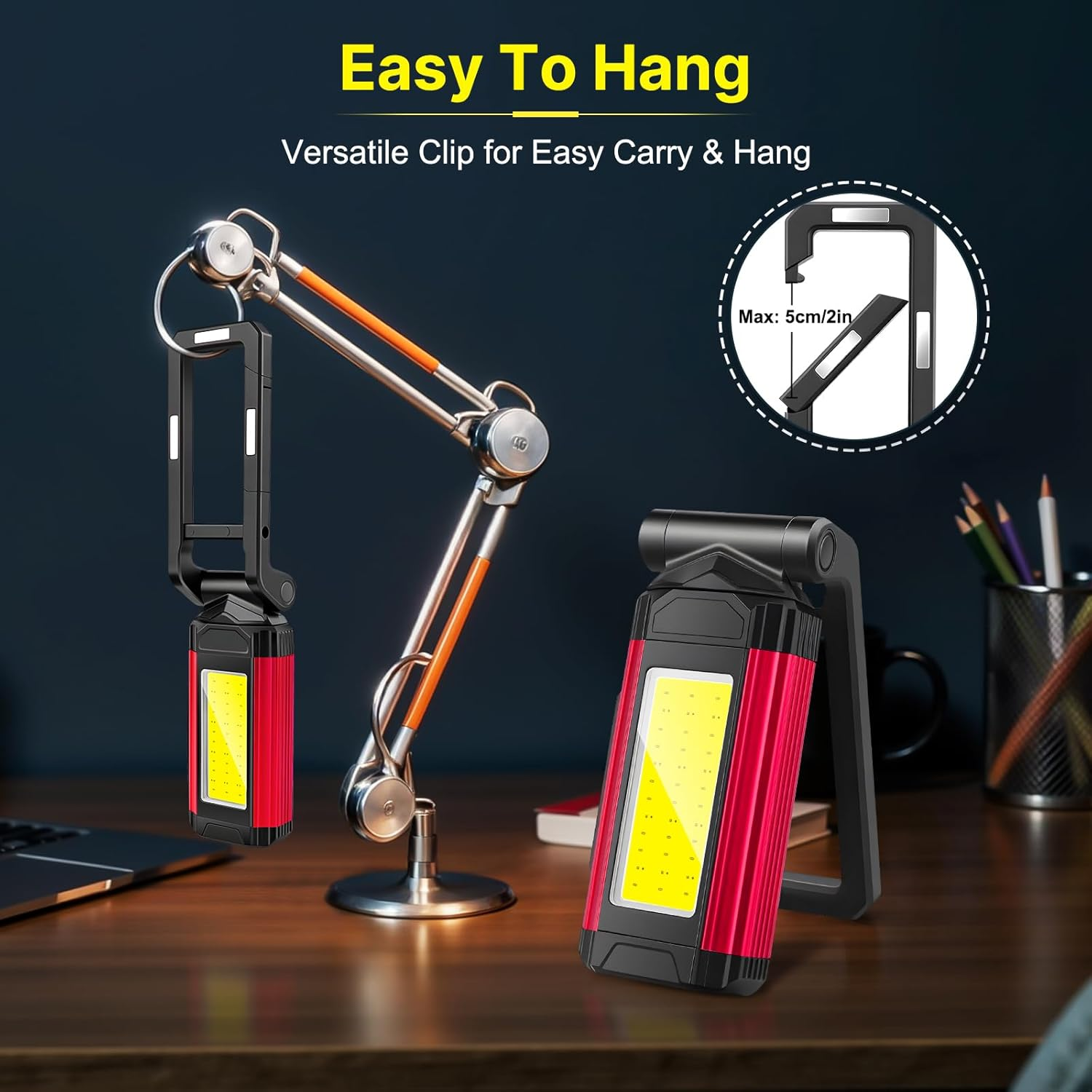 Magnetic Work Light Rechargeable Flashlight Portable Led Work Light 7 Flashlight Modes With Rotatable Stand Magnetic Base Type-C Charging For Car Reparing Camping Emergency Hunting Pack Of 2 photo 3