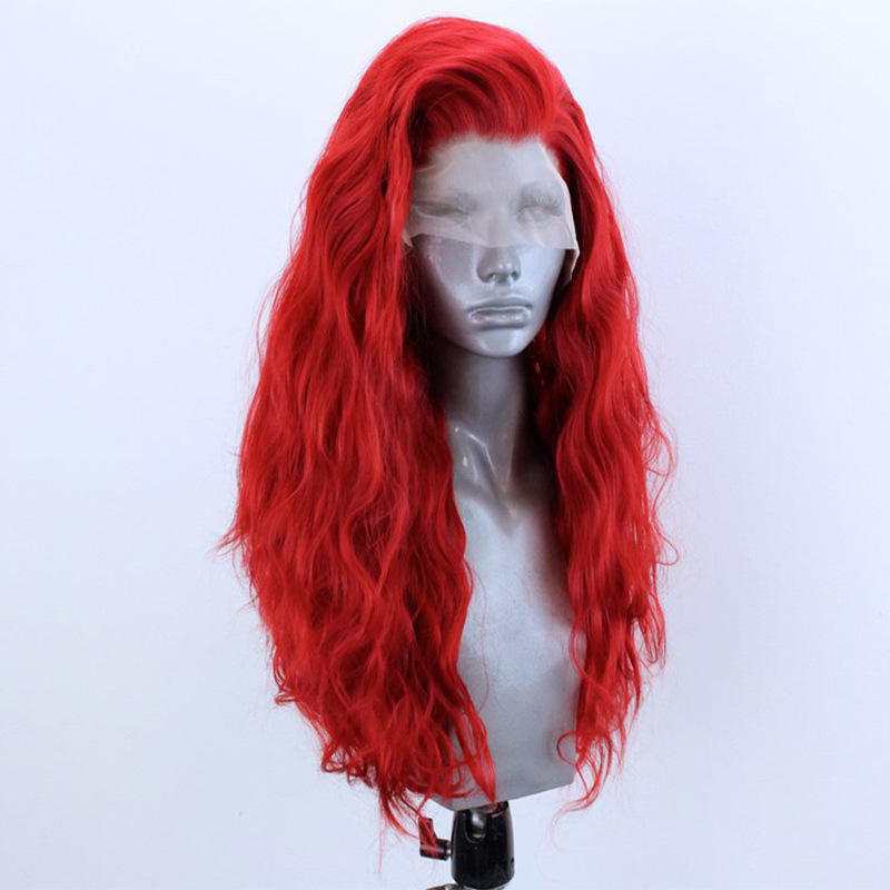 Red Curly Hair Half-hand Crocheted Front Lace Synthetic Wig photo 3