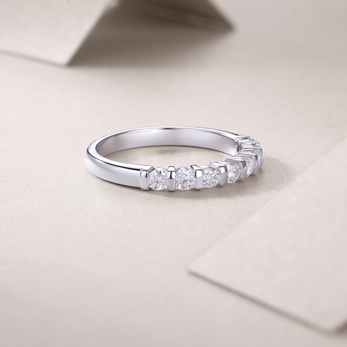 S925 Silver 2.1g Platinum Plated Moissanite Ring, 2.8mm 8pcs D VVS1 Half Eternity Band, GRA Certified US 5-9 photo 3