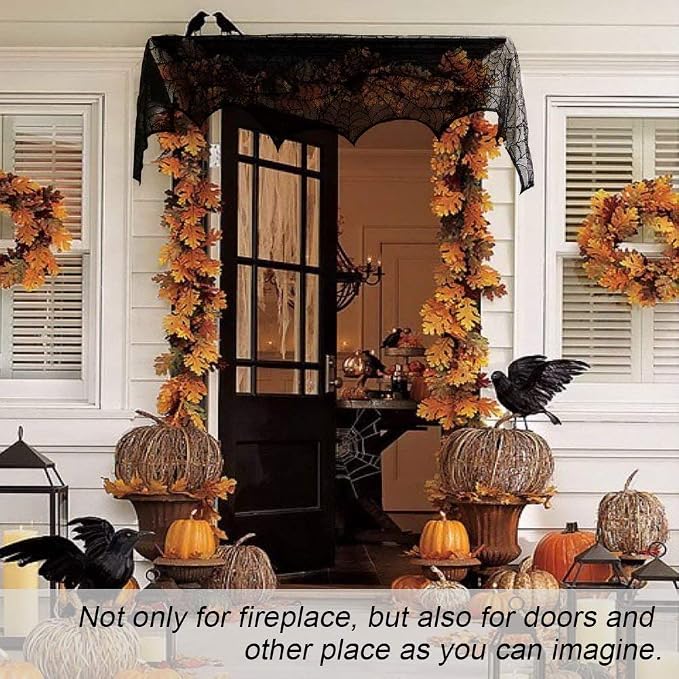 Black Lace Spiderweb Fireplace Mantle Scarf 18x96 Inch Halloween Cobweb Decoration For Party Decor photo 3