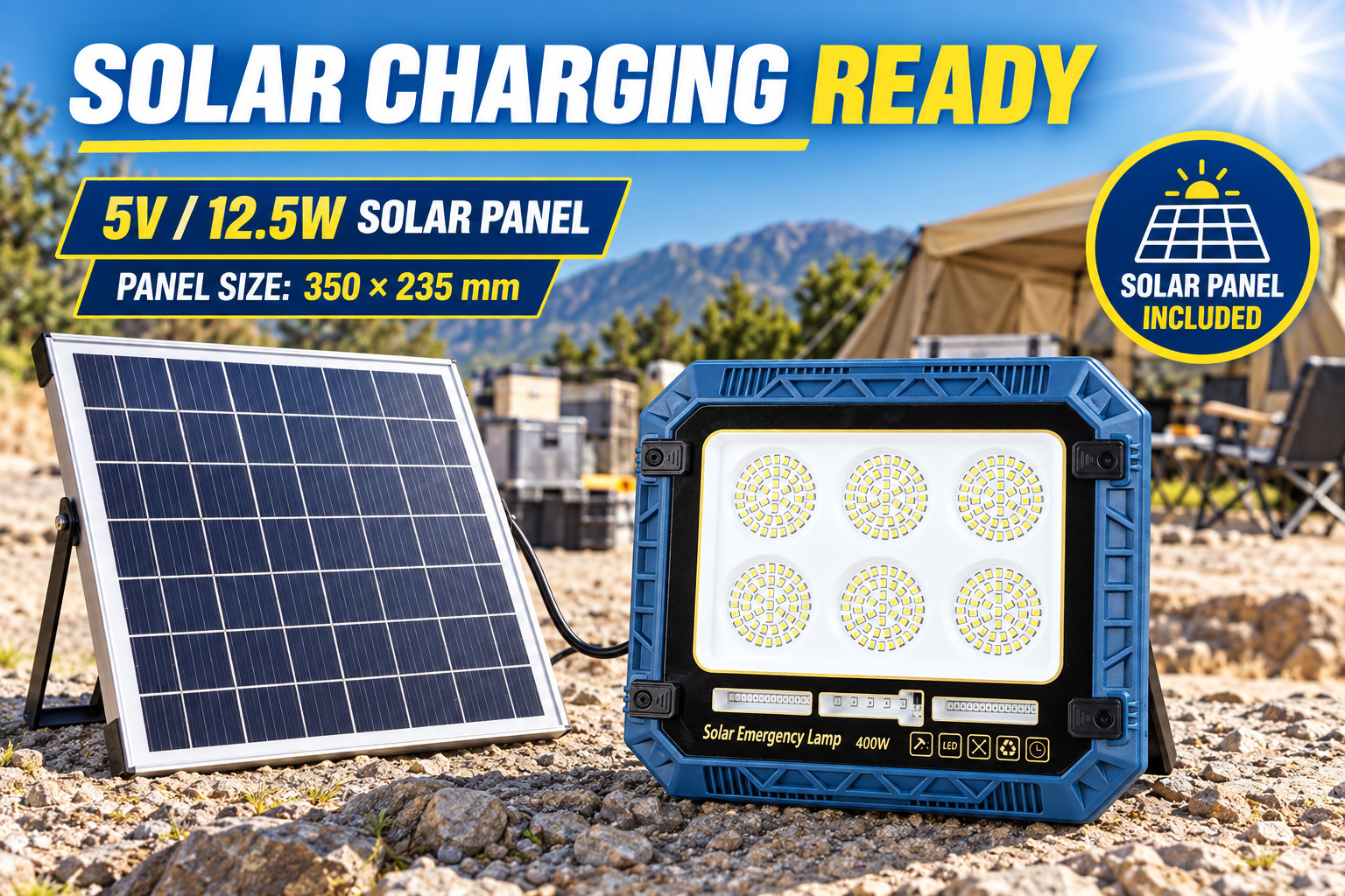 Solar Powered Rechargeable Battery Display 18650 W8115 3 12 5W LED Flood Light Remote Control photo 7