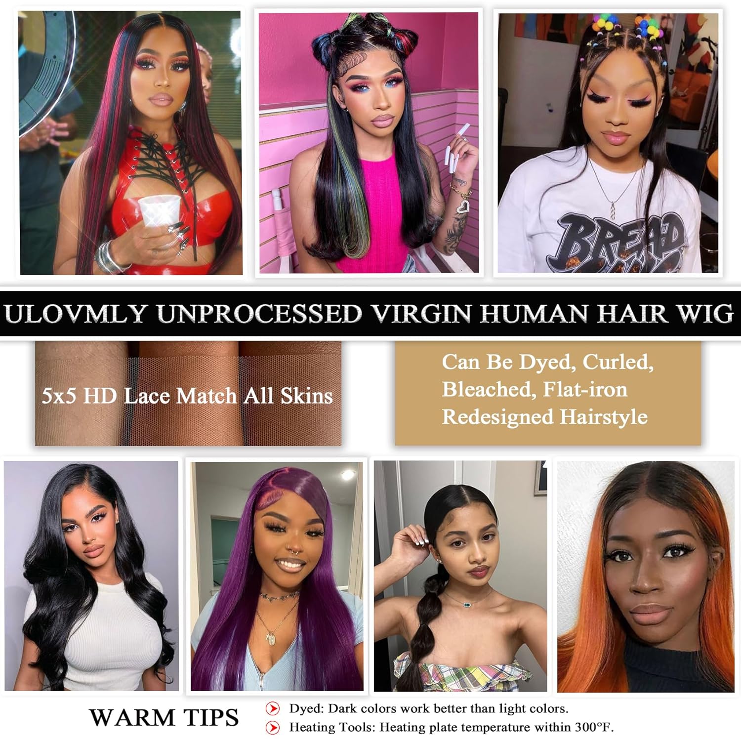 5x5 Lace Straight Human Hair Wig, Natural Color, Density photo 2
