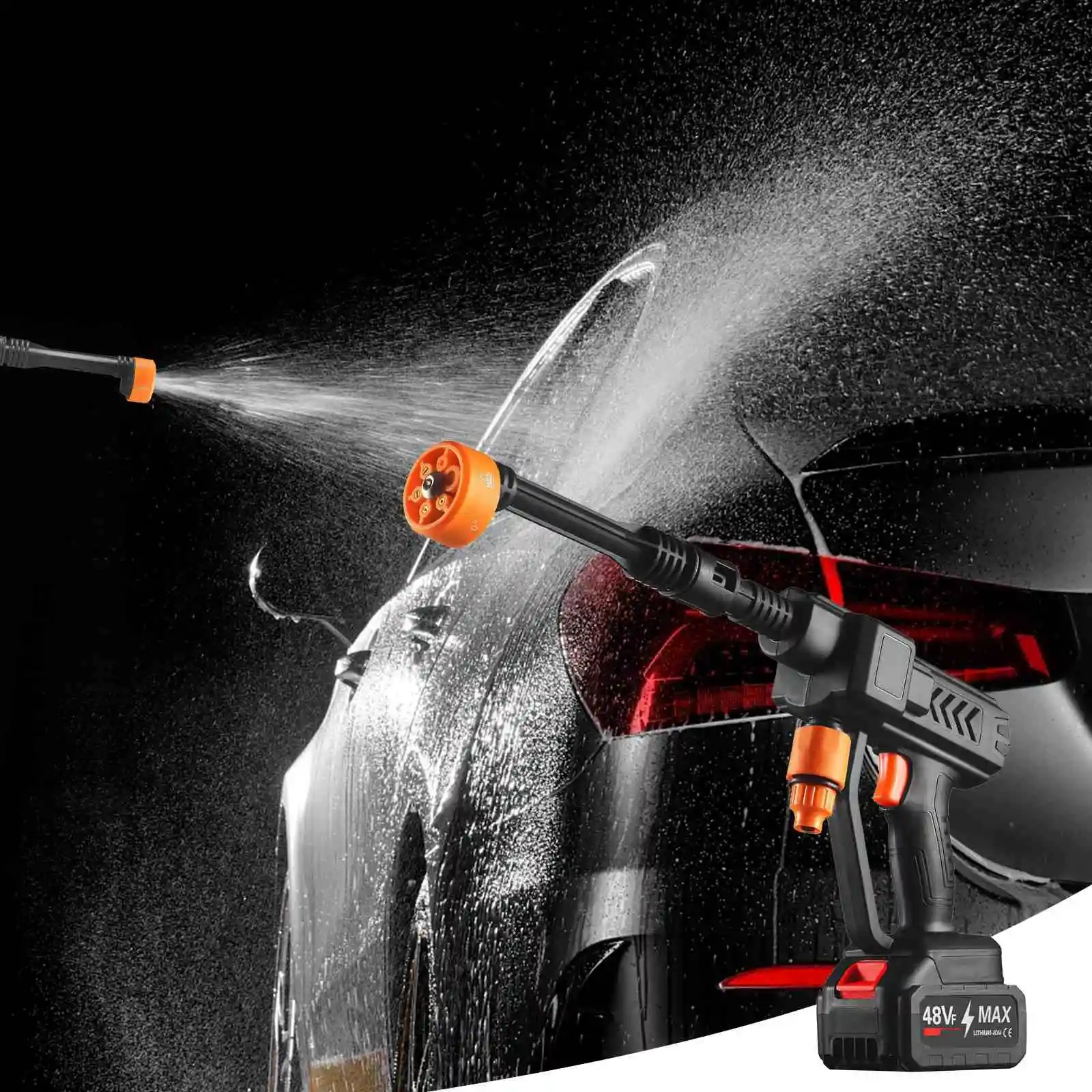 48Vf Portable High-Pressure Washer With Spray Gun And 6-in-1 Nozzle For Cleaning And Watering Cars, Floors, And Gardens photo 3