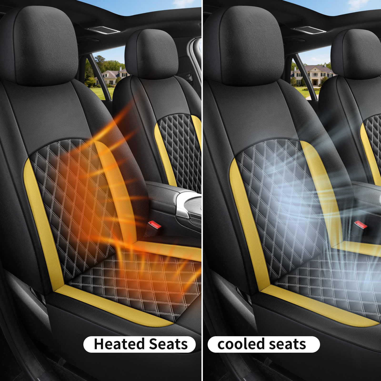 Sport Racing Style PU Leather Car Seat Covers Full 5 Seats, Dual Side Colored Double Stitch Diamond Grid  Inner Diamond Thread All White , Breathable Wearproof Universal Auto Seat Cushion Protector photo 8